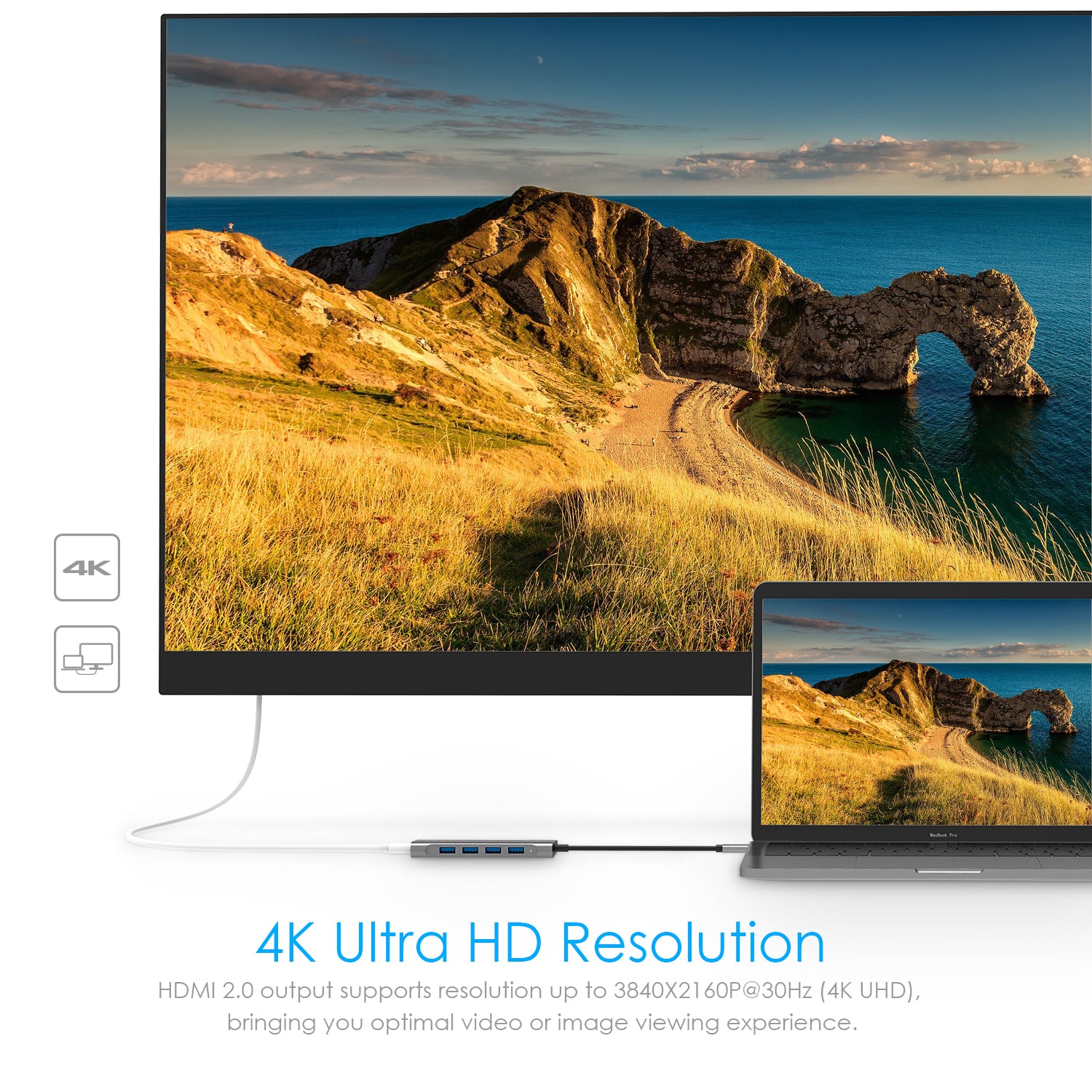 USB-C hub with 4K HDMI supporting high-resolution video output for seamless connection