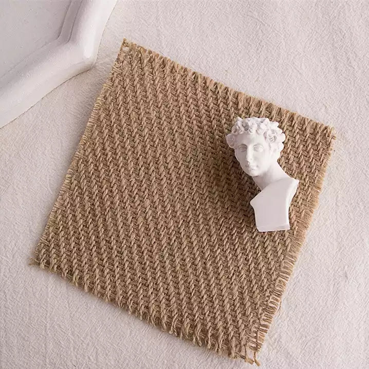 Linen Mat Photo Props in Natural Color with Decorative Statue for Studio Photography Setup