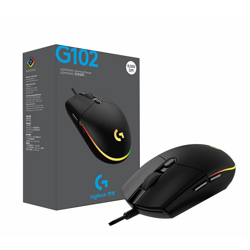 Logitech G102 Gaming Mouse with 8000 DPI and customizable RGB lighting for gamers