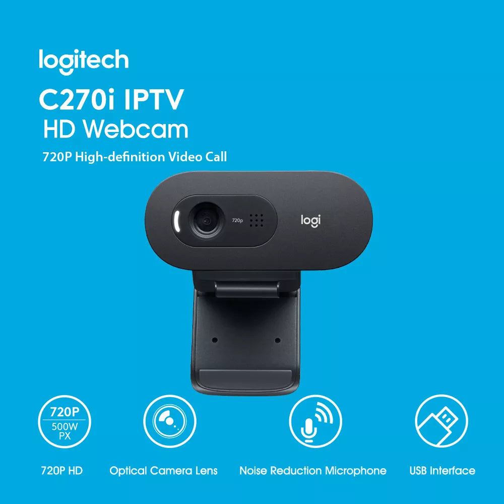Logitech C270i IPTV Webcam HD with 720P resolution and noise reduction microphone