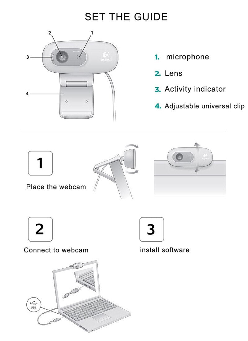 VMIDirect Webcam HD with adjustable clip, microphone, and activity indicator for easy installation
