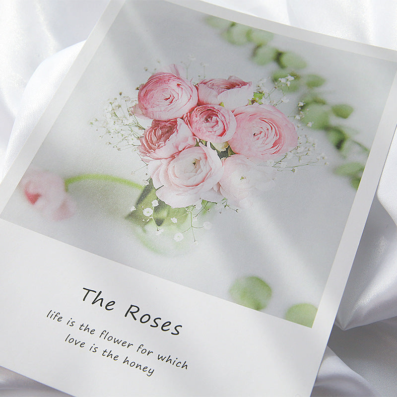 VMIDirect Magazines Card Decoration featuring soft pink roses with a delicate floral arrangement