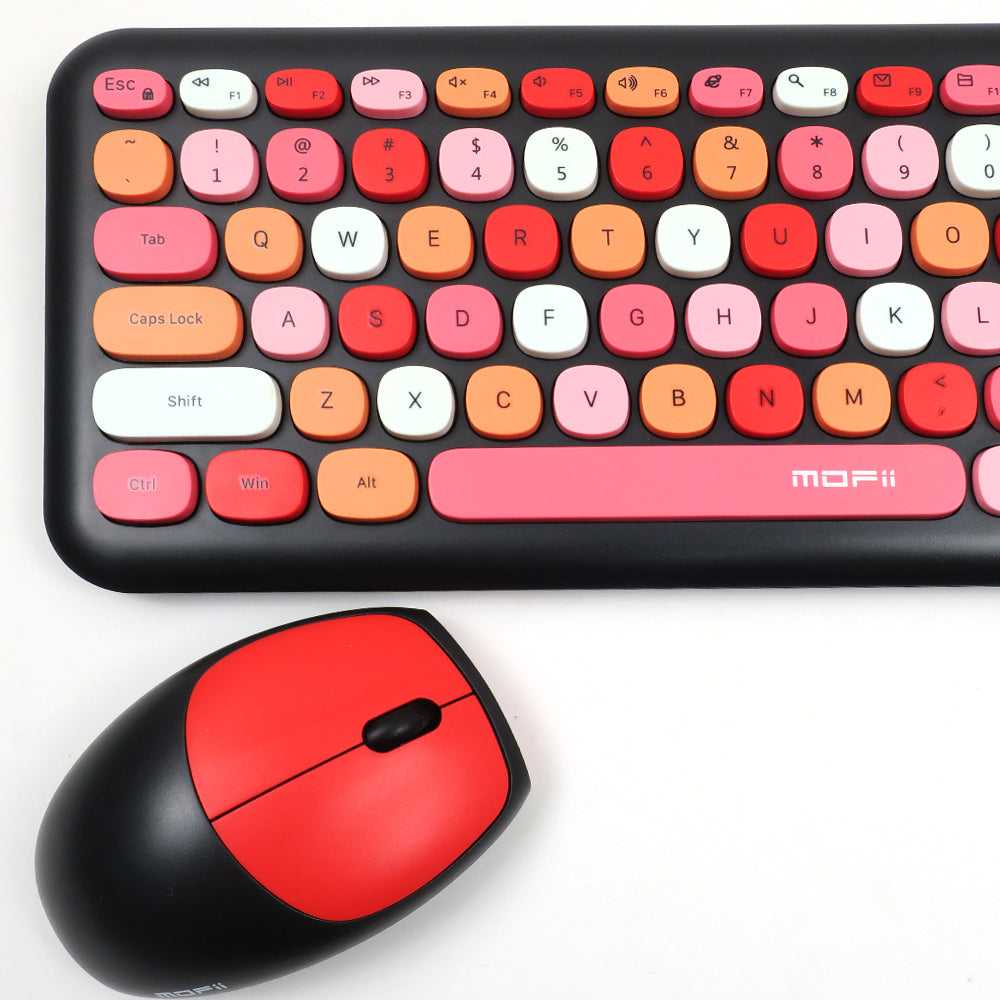 Mofii 666 keyboard and mouse for PC with colorful round keycaps and red black wireless mouse