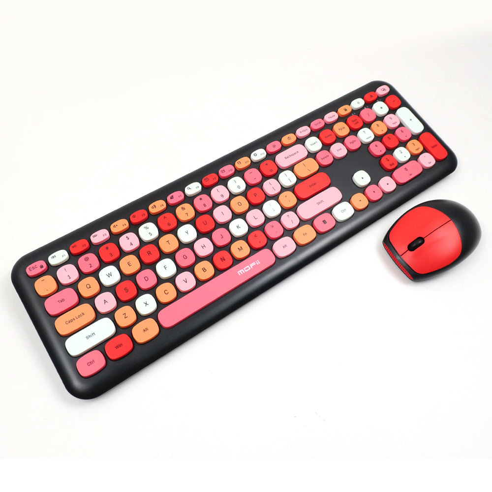 Mofii 666 keyboard and mouse for PC with colorful round keys and red wireless mouse