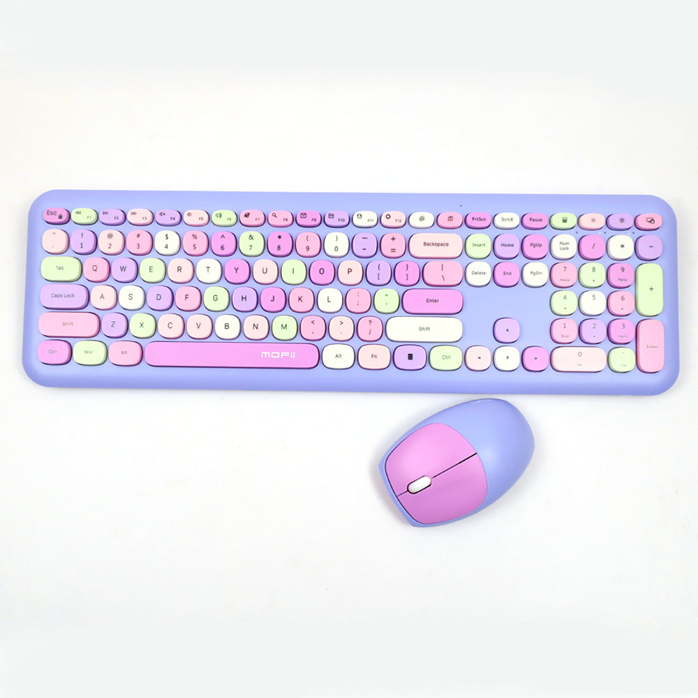 Mofii 666 keyboard and mouse for PC in pastel purple with multicolor round keys