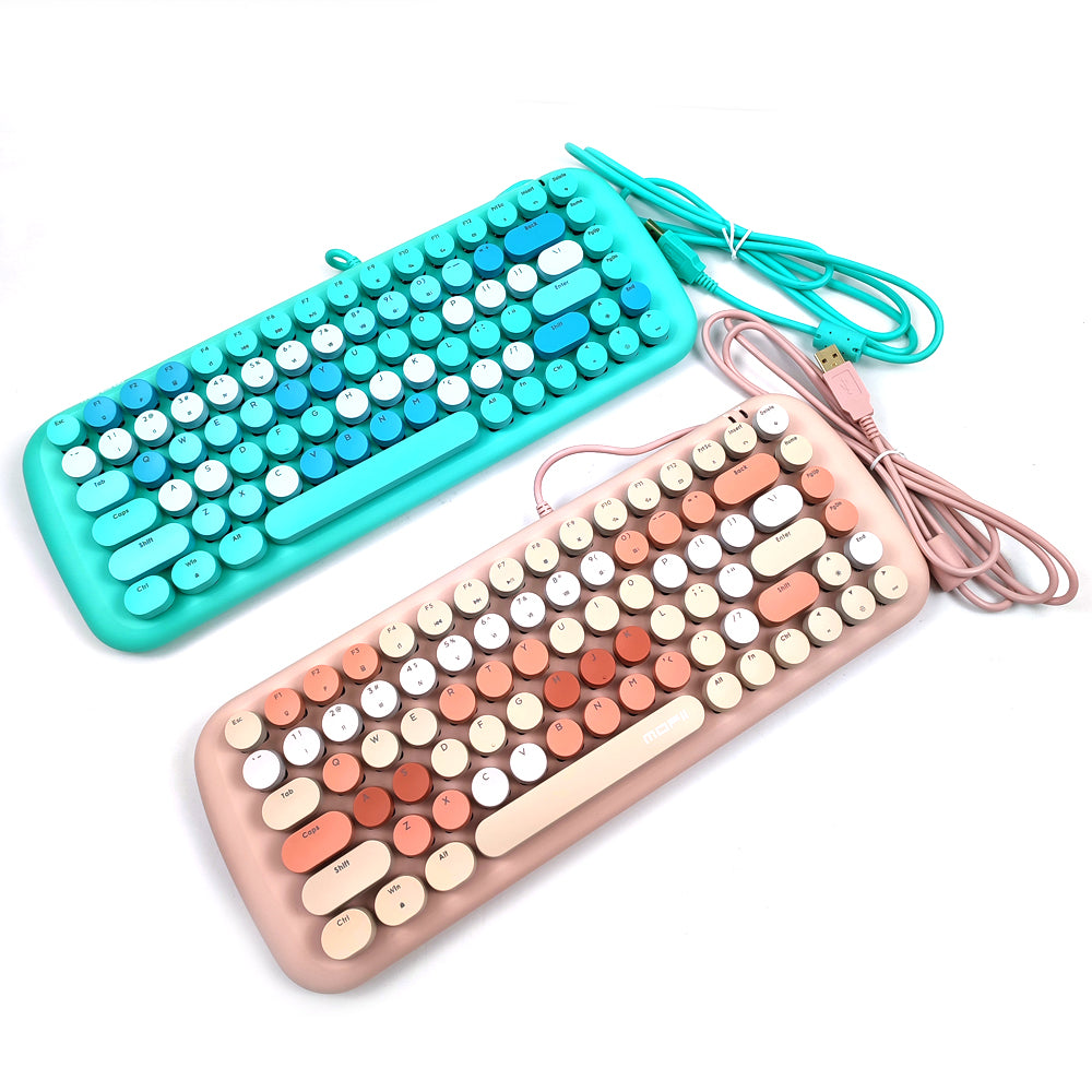 MOFII Candy M keyboard with lights in blue and pink retro round keycap design