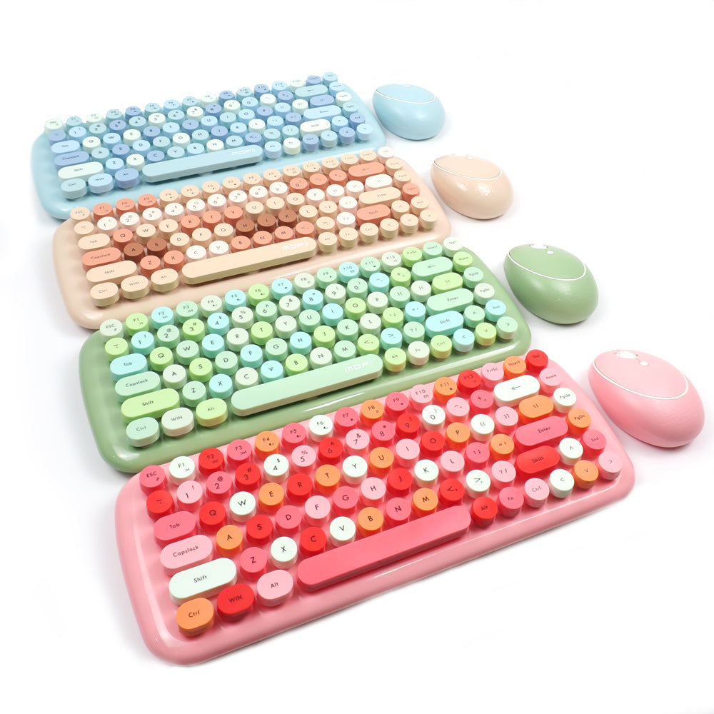 Mofii CANDY Wireless Keyboard and Mouse 2.4g for laptop in pastel blue pink green and beige colors