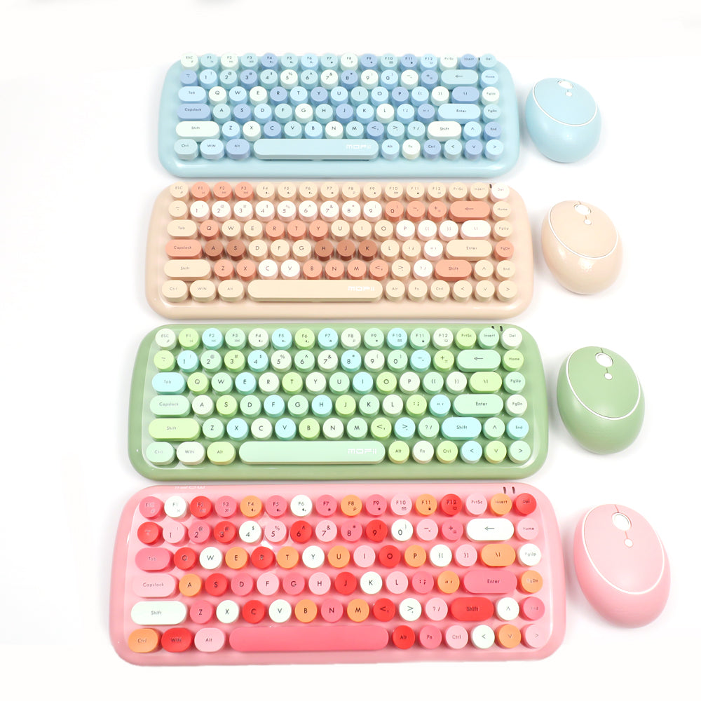 Mofii CANDY Wireless Keyboard and Mouse 2.4g for laptop in pastel blue pink green and beige colors