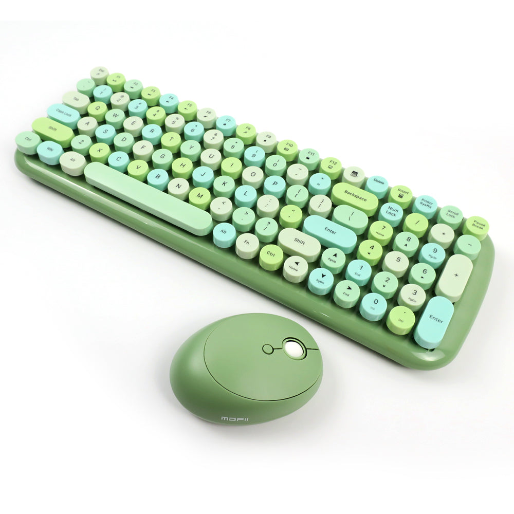 Mofii Candy XR wireless keyboard and mouse combo in pastel green and blue colors