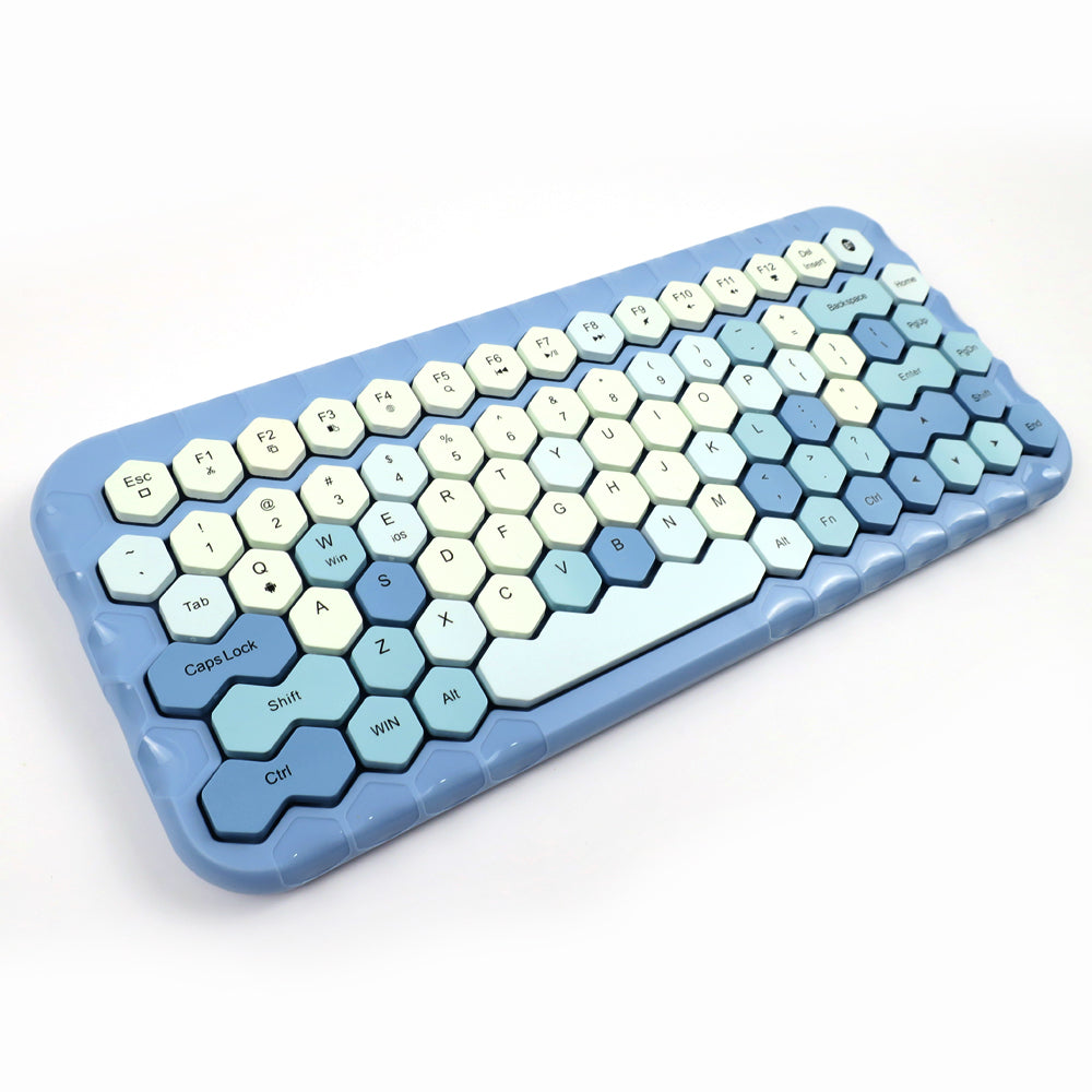 MOFII HONEY BT keyboard in green blue and pink with hexagonal keys wireless design