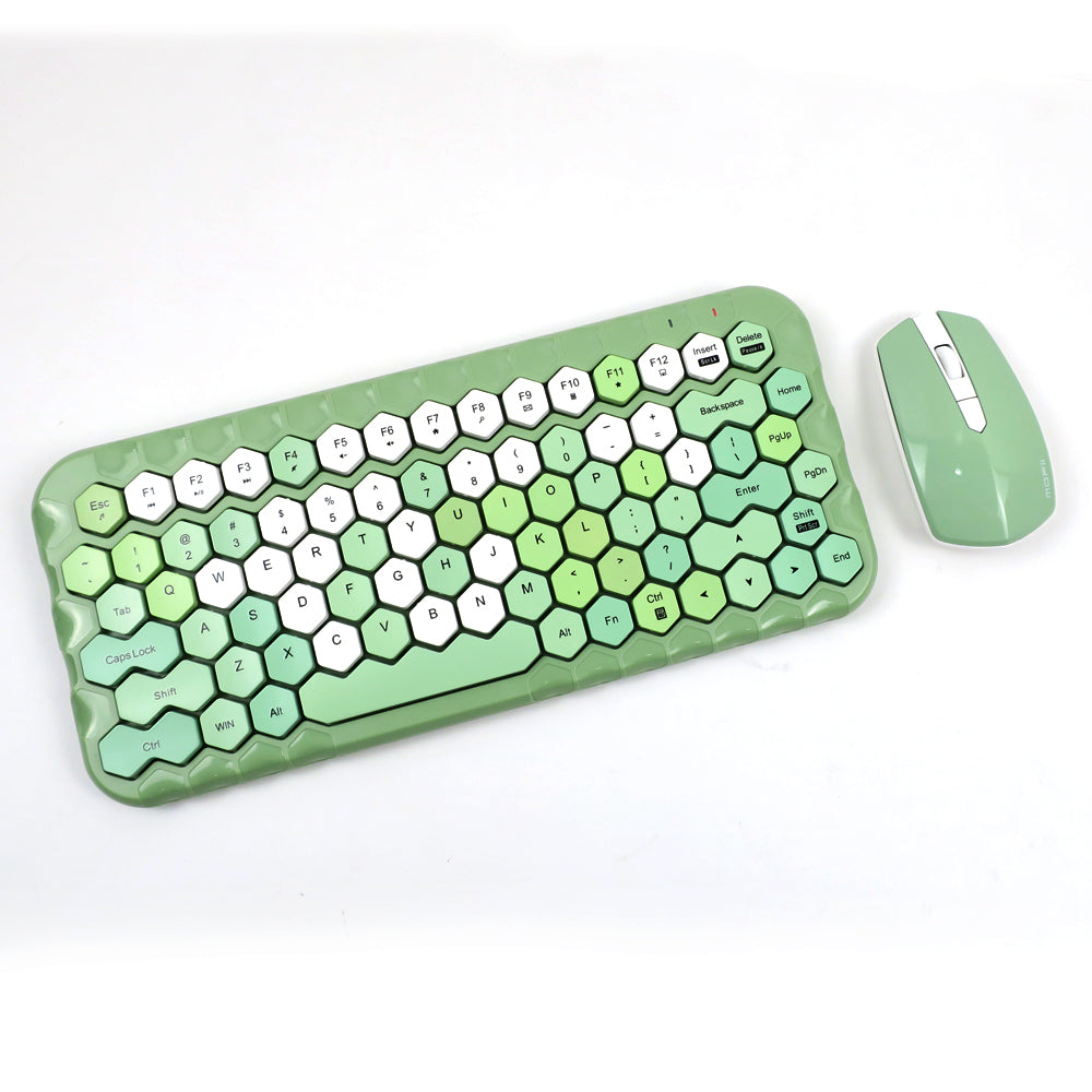 Mofii Honey PLUS gaming keyboard set in green with hexagonal keys and matching wireless mouse