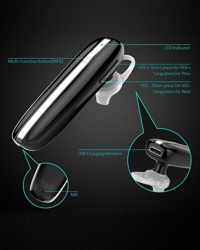 VMIDirect Mono Bluetooth Earpiece featuring LED indicator and USB charging interface