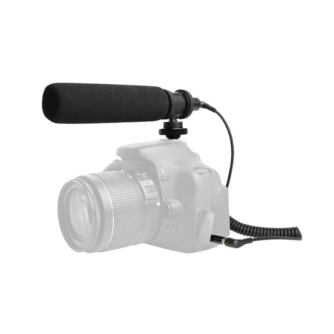 VMIDirect Multipurpose Video Microphone mounted on a DSLR camera for high-quality audio recording