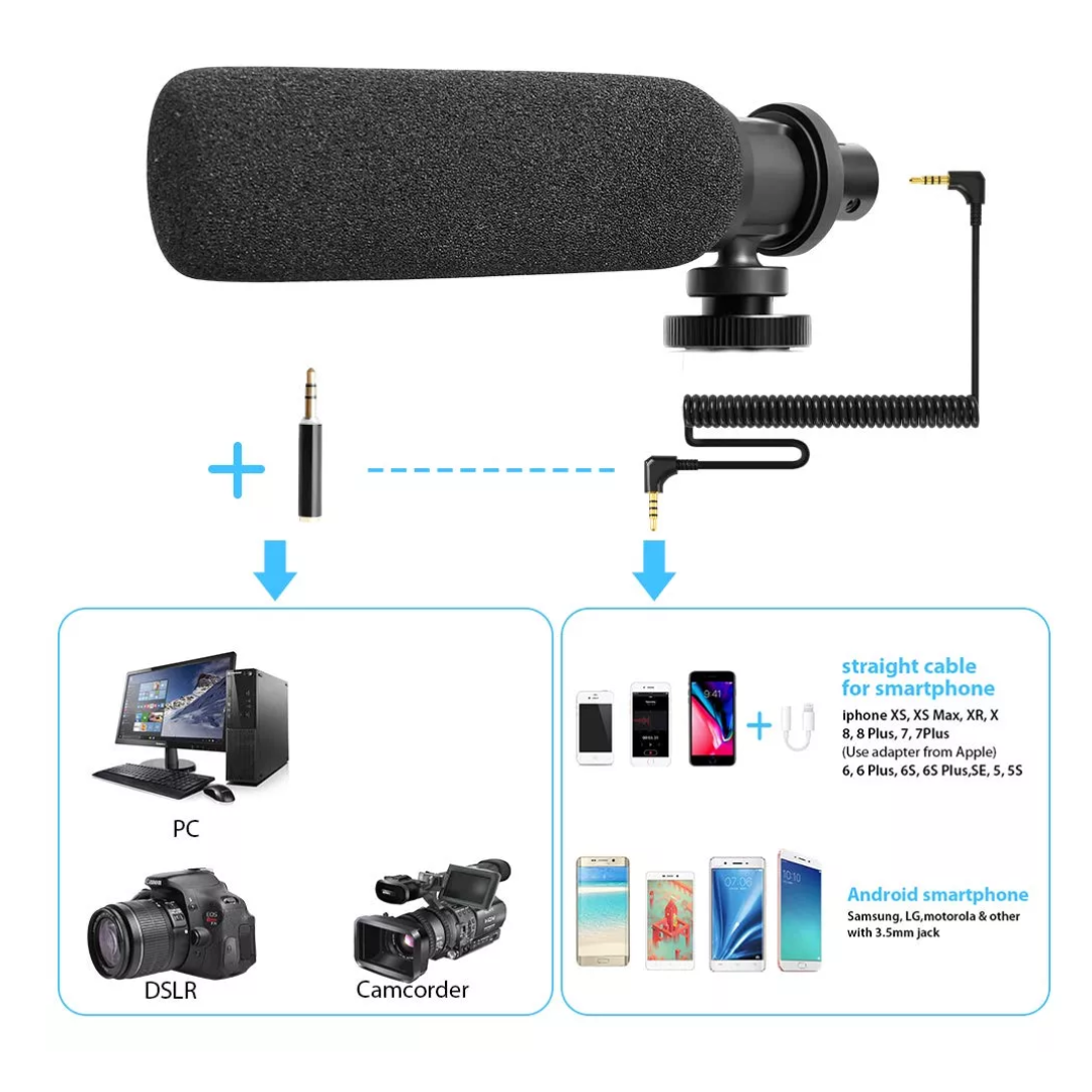 VMIDirect multipurpose video microphone with accessories for smartphones, PCs, DSLRs, and camcorders