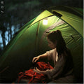 VMIDirect Portable Tourist Lamp illuminating a tent while a person organizes camping gear