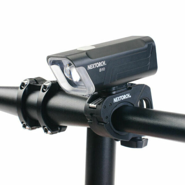 NEXTORCH B10 mounted on a bike handlebar as a 400 Lumens LED Bike Light for visibility and safety