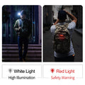 Multifunction Rechargeable LED Headlamp showcasing white light for high illumination and red light for safety warning