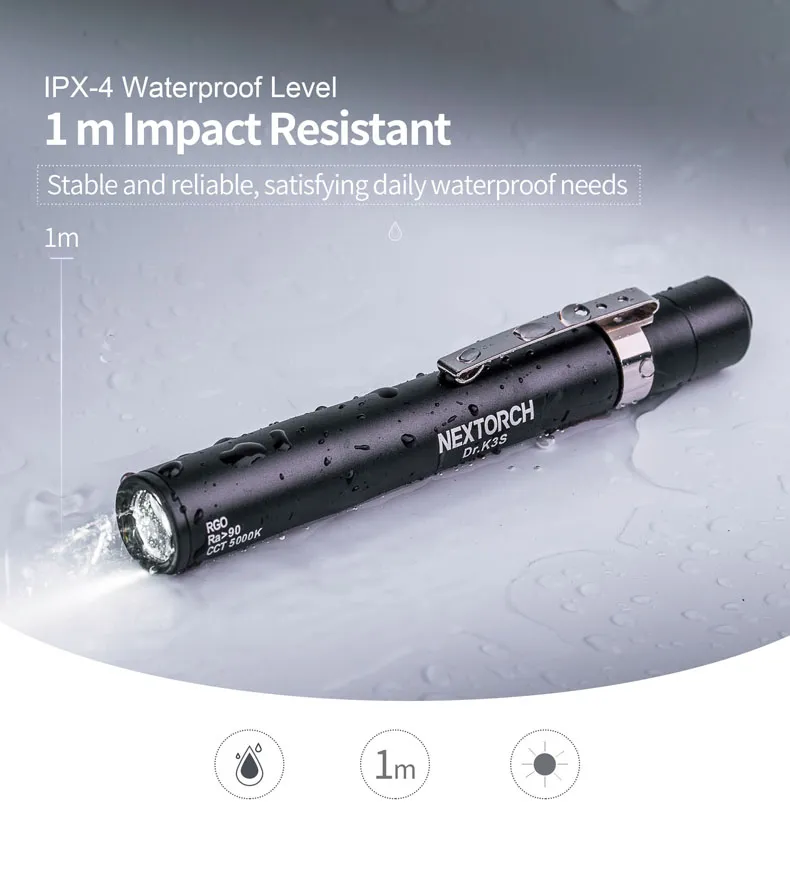 VMIDirect White Light Medical Penlight with IPX-4 waterproof rating and 1 meter impact resistance