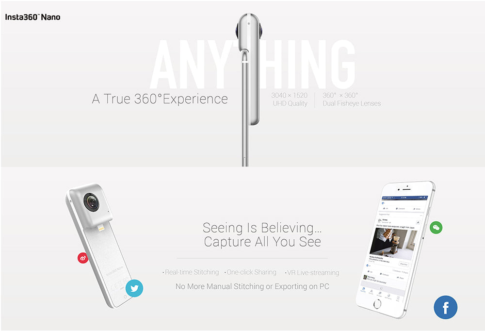 Insta360 Nano Panoramic Camera with 360-degree view and real-time stitching features