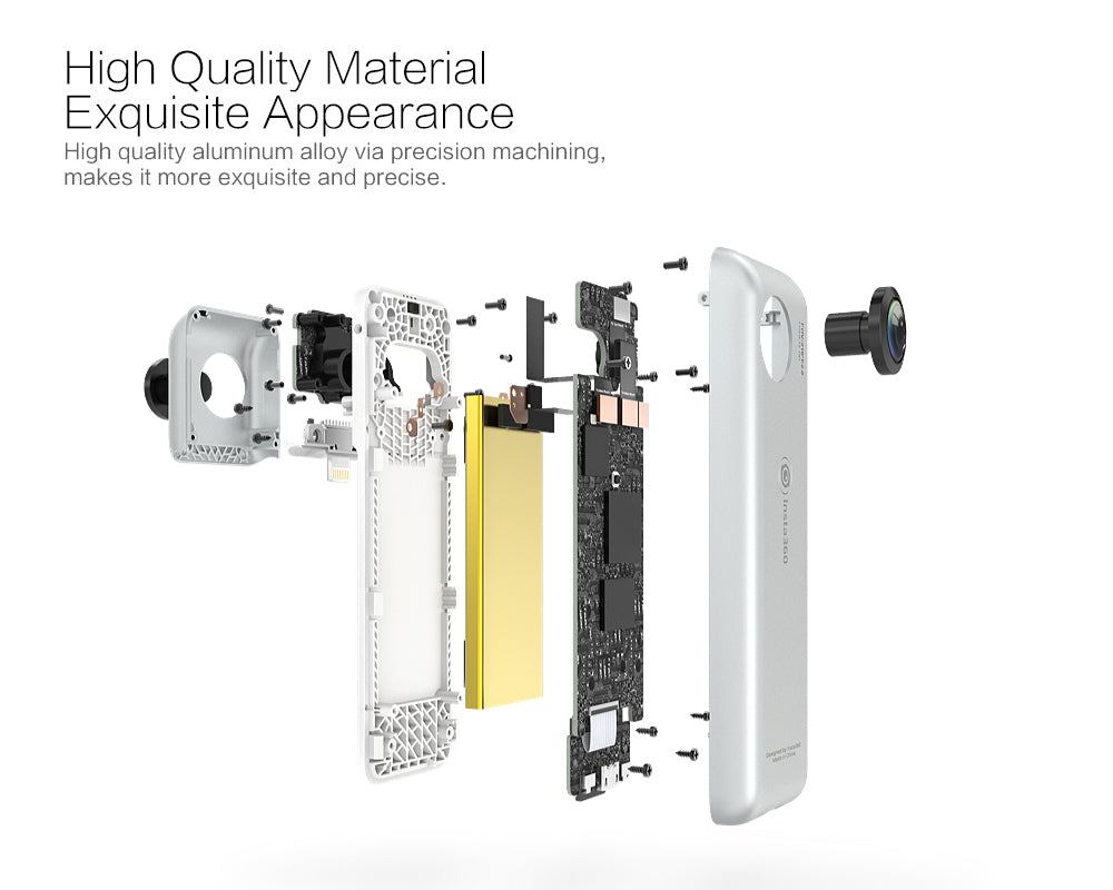 Exploded view of a panoramic camera showcasing its high quality aluminum alloy and precise design features