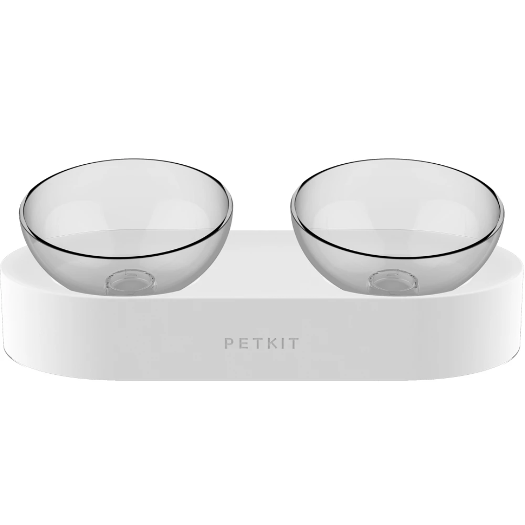 Petkit adjustable Tilted pet feeding bowl with two stainless steel bowls on a black base for food and water
