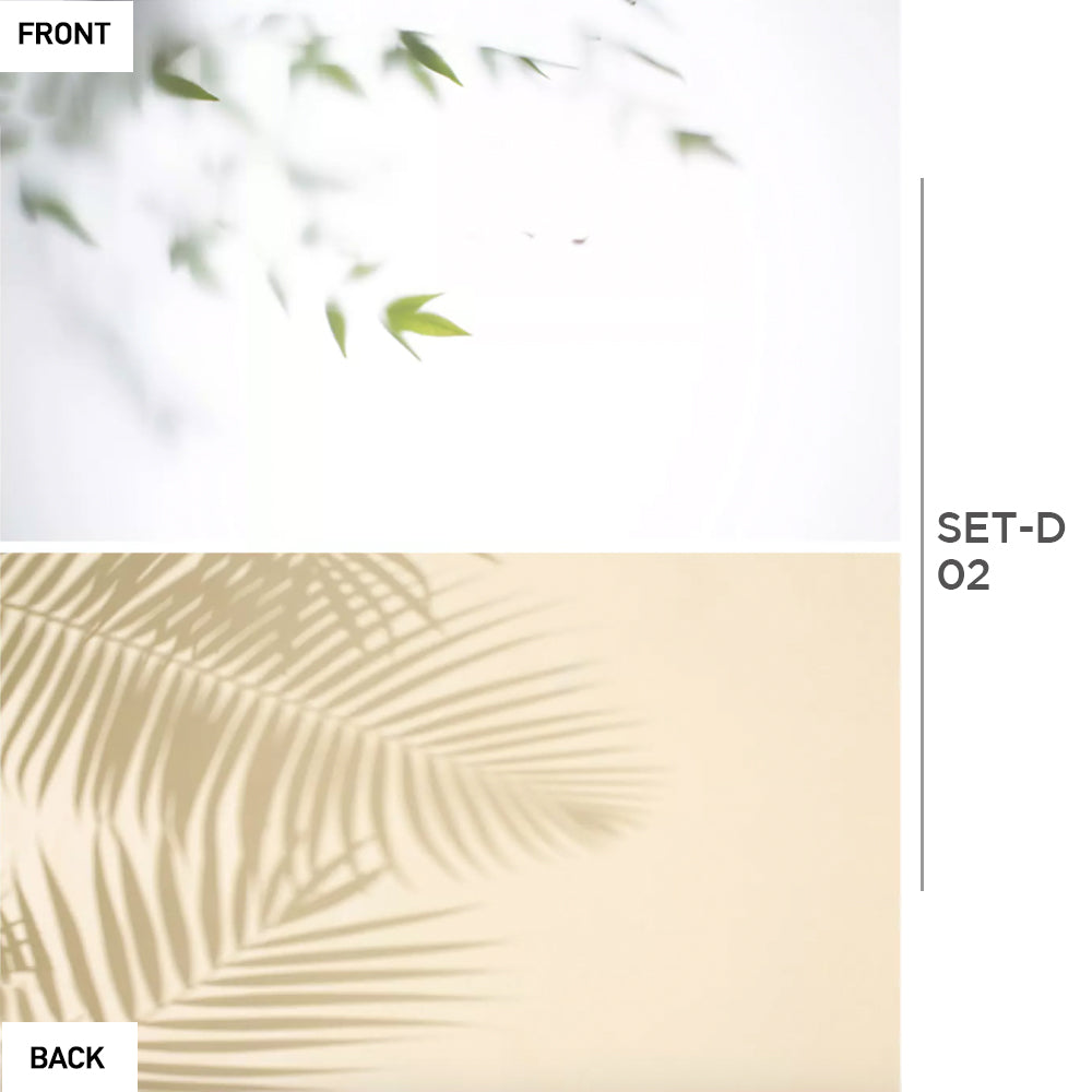 VMIDirect Photo Background Paper featuring a solid white front and a beige palm leaf shadow design on the back