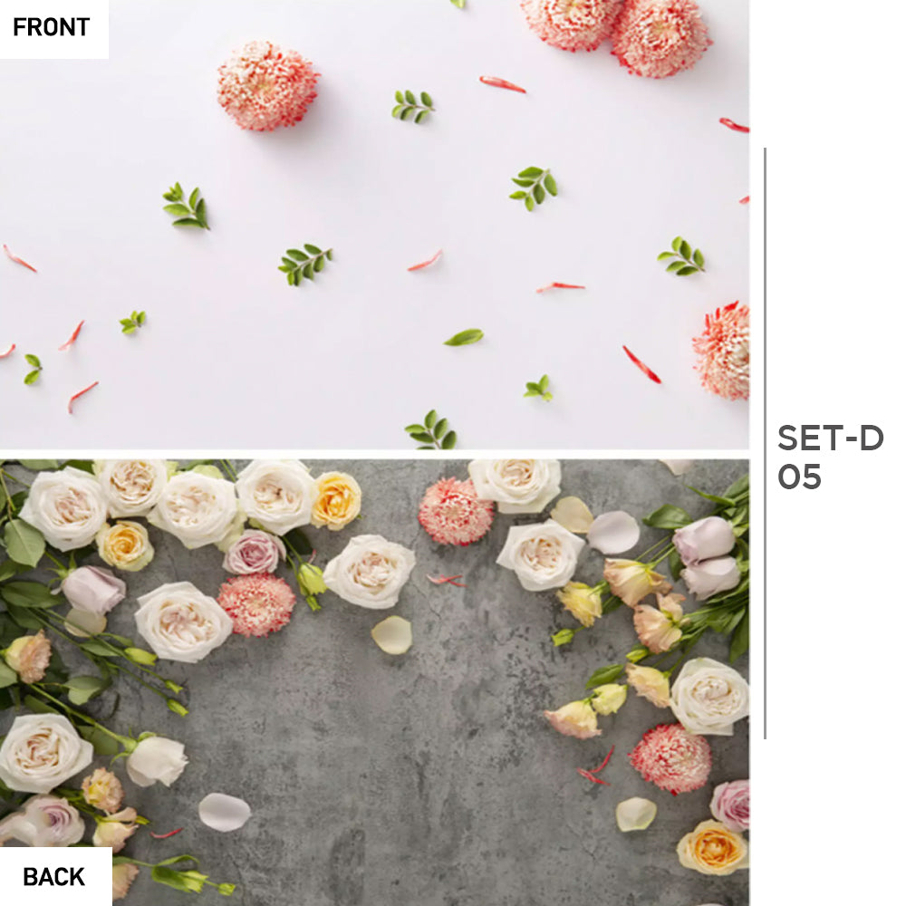 VMIDirect Photo Background Paper featuring floral designs on white and gray backgrounds for photography use