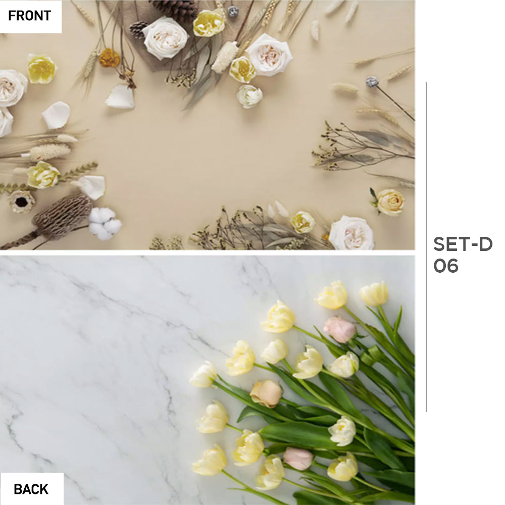 Two-sided VMIDirect Photo Background Paper featuring floral and marble designs for photography