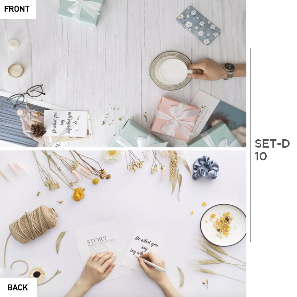 Dual-side Photo Background Paper featuring a light wood texture and a soft white surface for versatile photography.