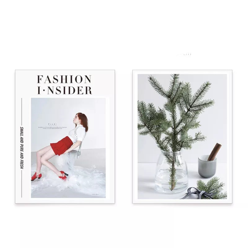VMIDirect Photography Background Paper in white with stylish magazine and greenery arrangement