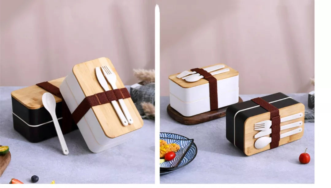 VMIDirect Portable Bento Lunch Box with bamboo lid and utensils for convenient meals on the go