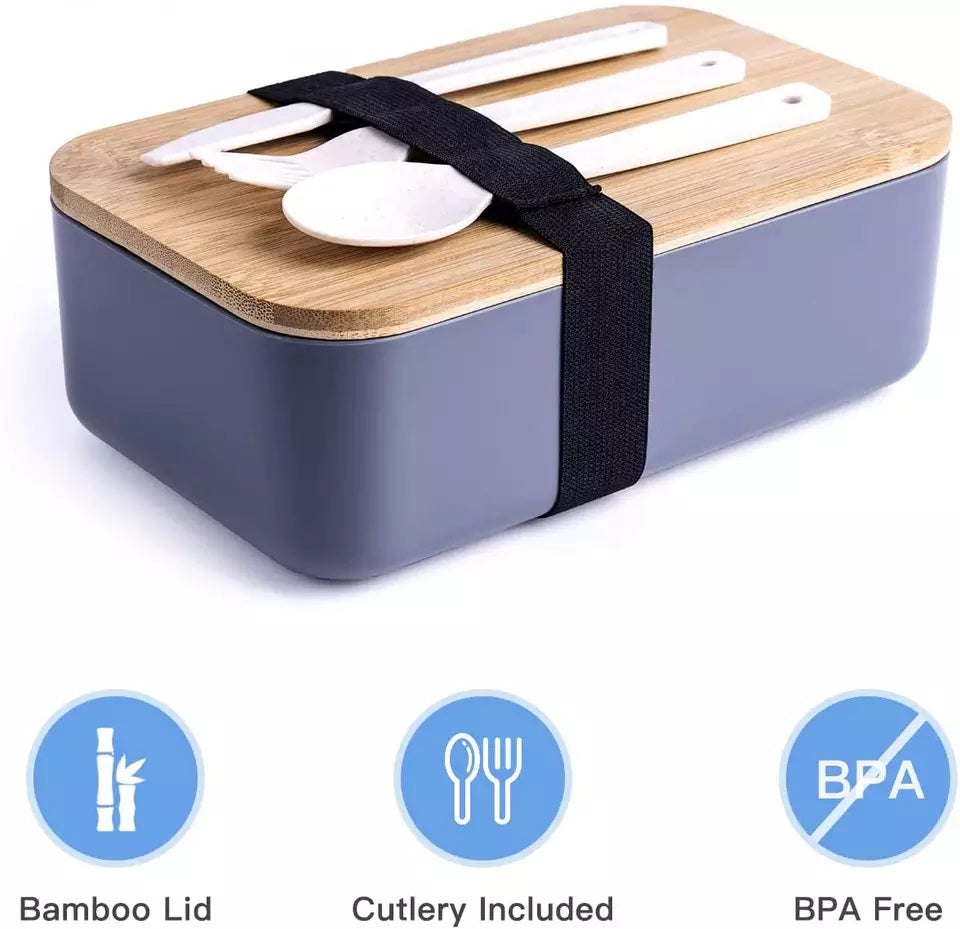 Portable Bento Lunch Box with Bamboo Lid and Included Cutlery for Easy Meal Prep