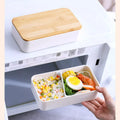 VMIDirect Portable Bento Lunch Box with Bamboo Lid and Two Compartments for Meal Prep