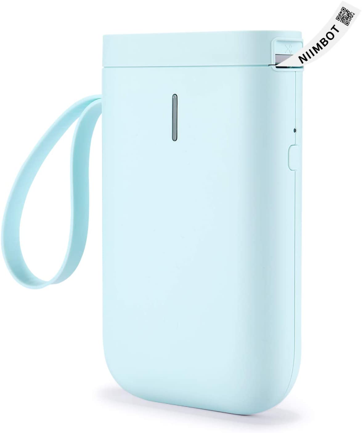 VMIDirect Portable Bluetooth Label Printer in light blue with easy USB access and wrist strap