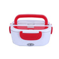 VMIDirect Portable Electric Heating Lunch Box in red and white with a secure handle for easy transport
