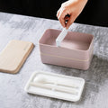 Portable Plastic Bento Lunch Box with Stackable Design and Utensils for On-the-Go Meals