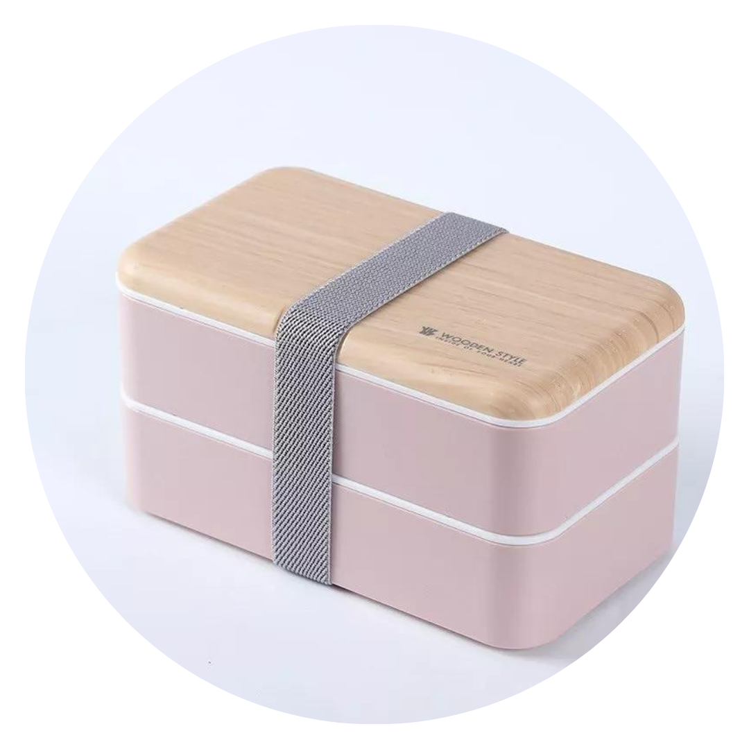 VMIDirect Portable Plastic Bento Lunch Box with Two Compartments and Elastic Strap for Easy Carrying