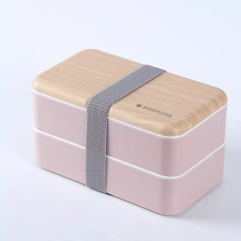 VMIDirect Portable Plastic Bento Lunch Box with Double Layers and a Stylish Strap