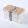 VMIDirect Portable Plastic Bento Lunch Box with Wood-Look Lid and Secure Strap for Easy Carrying