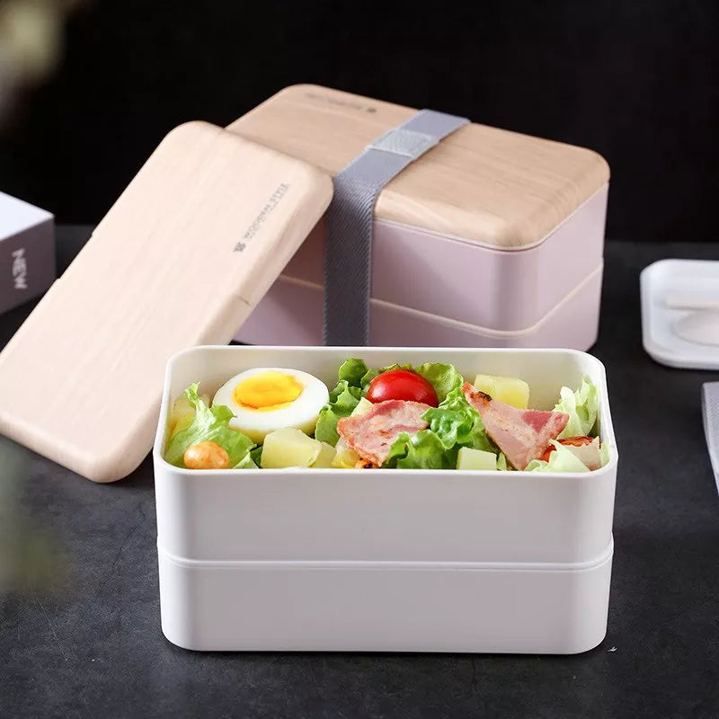 VMIDirect Portable Plastic Bento Lunch Box featuring a two-tier design with a variety of fresh food inside