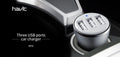 Havit Three USB ports car charger with sleek design for charging multiple devices on the go