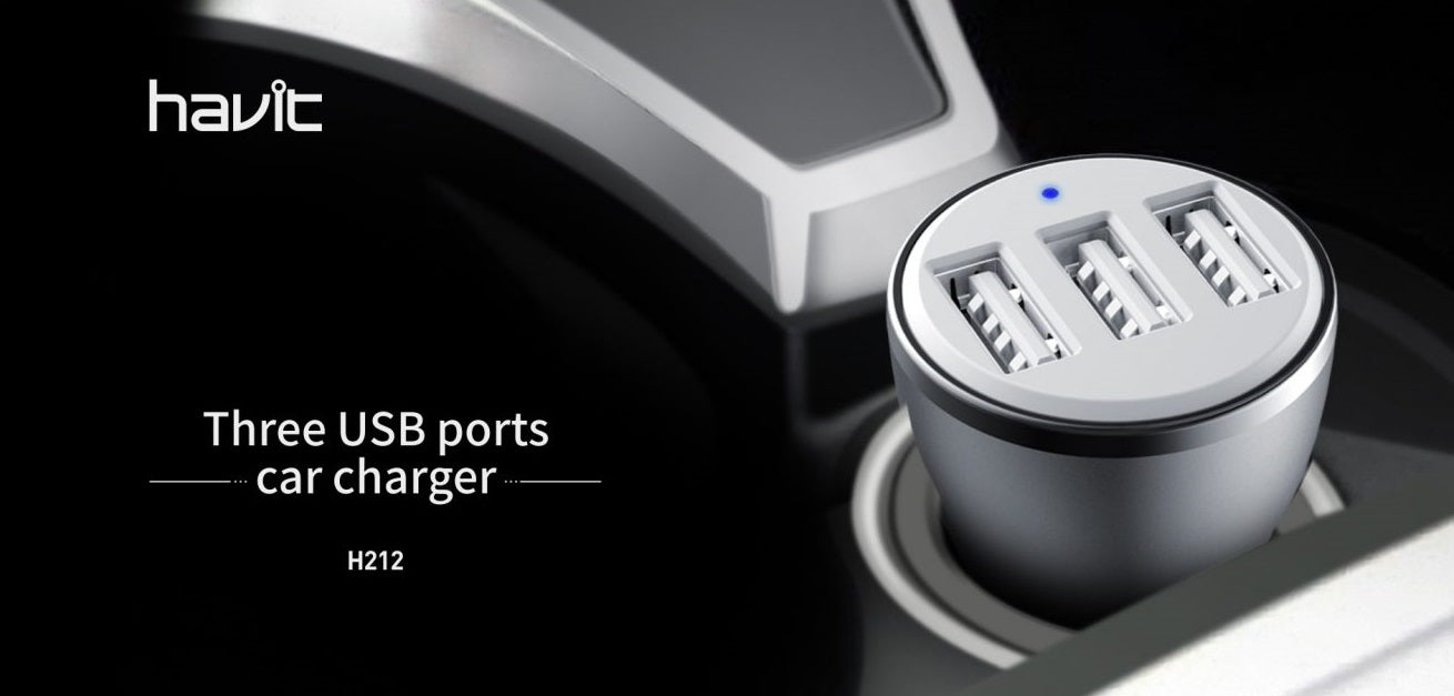Havit Three USB ports car charger with sleek design for charging multiple devices on the go