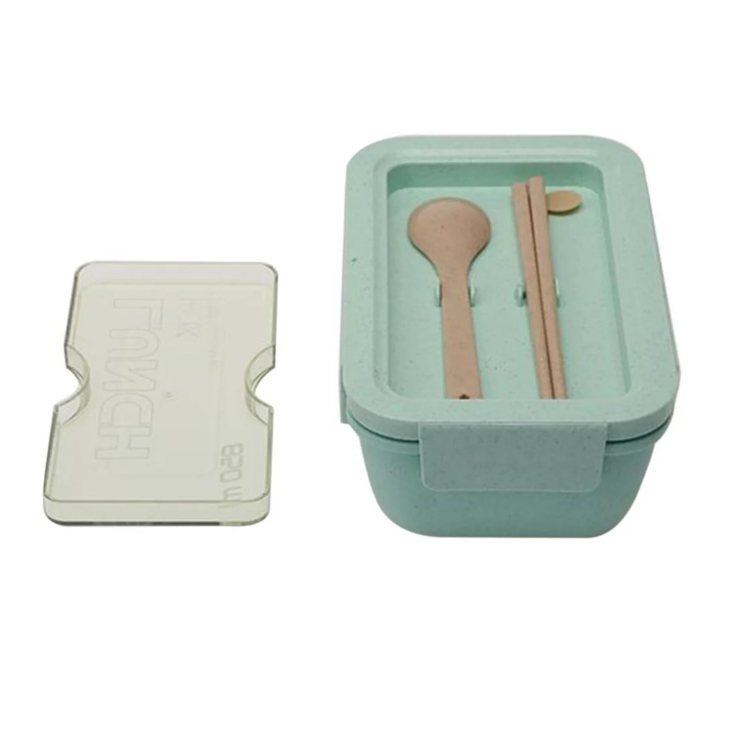 Wheat straw microwave safe student rectangular buckle sealed portable lunch box 850ml with cutlery