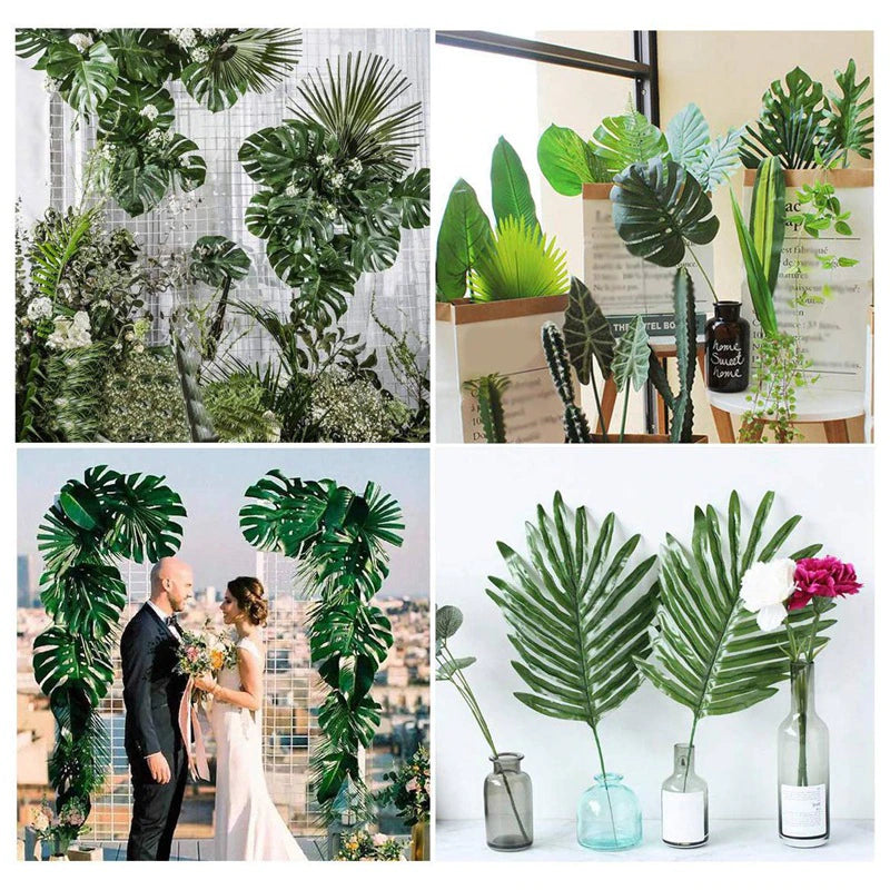 Simulation Artificial Green Plant arrangement for event decor and interior styling with various leaves