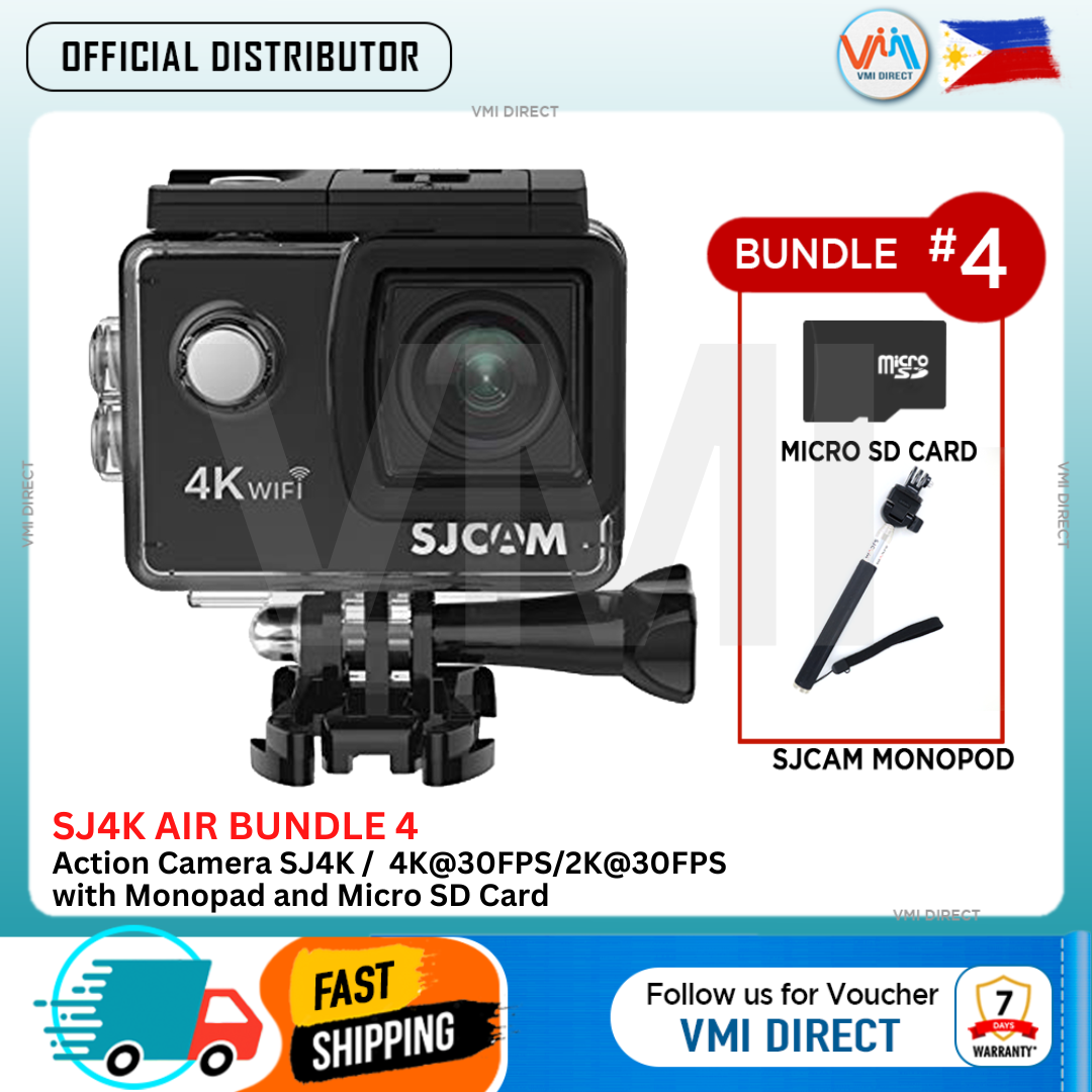 VMIDirect SJ4K Air Bundle 4 Action Camera 4K Ultra HD Pocket with Monopod and Micro SD Card