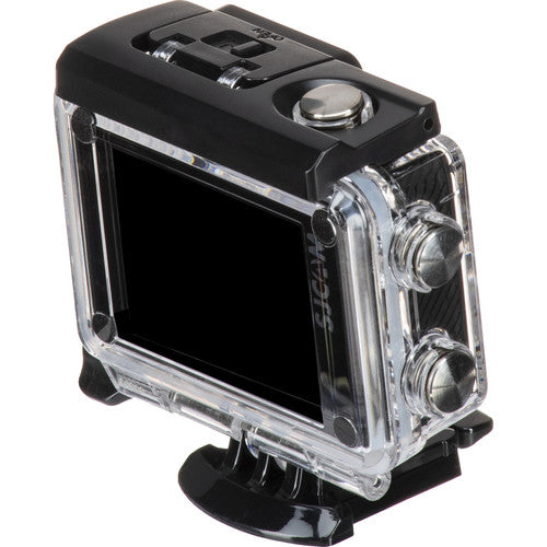 VMIDirect Dual Screen 4K Action Camera in waterproof case with control buttons and sleek design