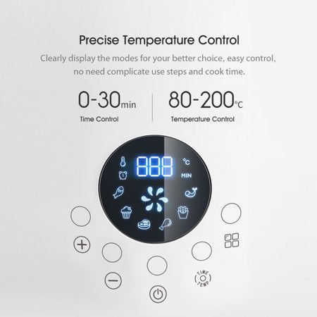 Smart Electric Air Fryer in white with digital display and adjustable temperature settings