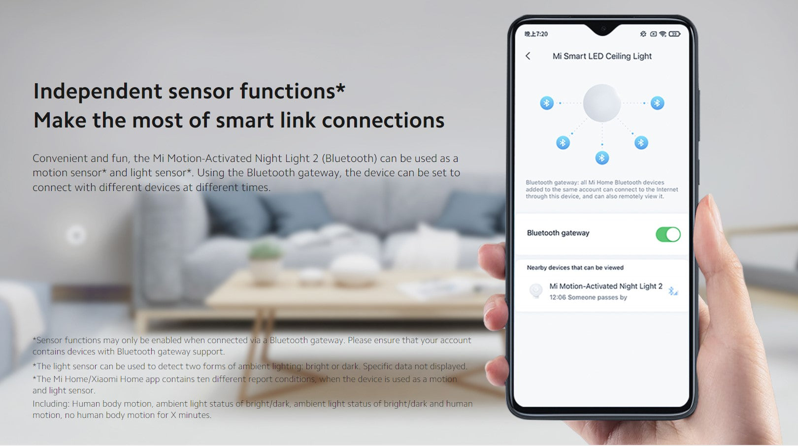 VMIDirect Smart Motion Sensor Lamp showing Bluetooth connectivity options on a smartphone screen