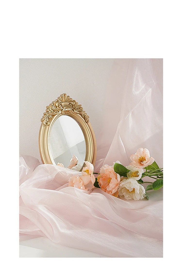 Smooth Silk Mercerized Photography backdrop with a golden mirror and pink flowers for elegant shoots