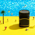 VMIDirect Sparkling Sky Background with miniature figures enjoying a sunny beach scene